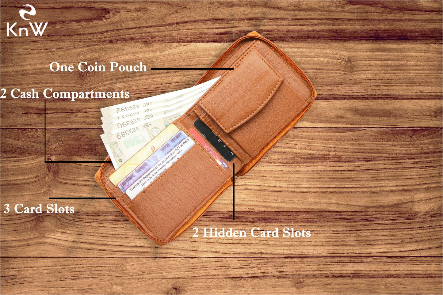 👝 KnW Leather Tan Round Zip Wallet – Sleek, Compact, Stylish! ✨