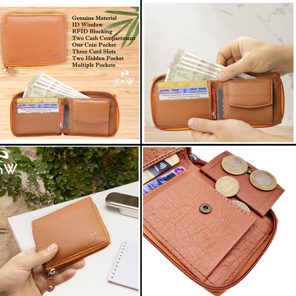 👝 KnW Leather Tan Round Zip Wallet – Sleek, Compact, Stylish! ✨
