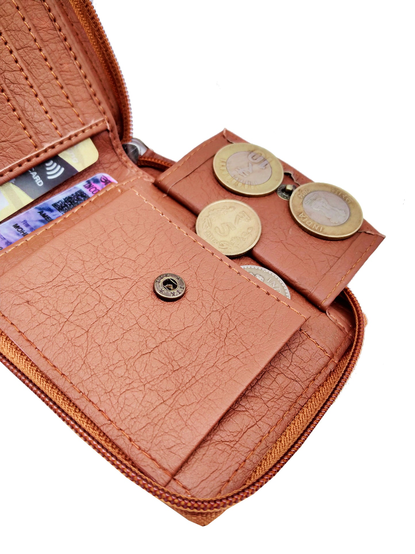👝 KnW Leather Tan Round Zip Wallet – Sleek, Compact, Stylish! ✨