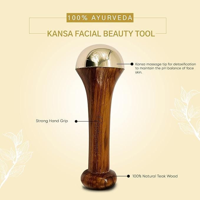 🌿 Kansa Face Massager with Wooden Handle (Pack of 1, Random Color)