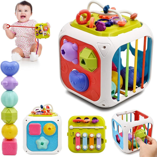 🧩 Montessori 7 in 1 Baby Sensory Toy – Multicolor Educational Activity Cube
