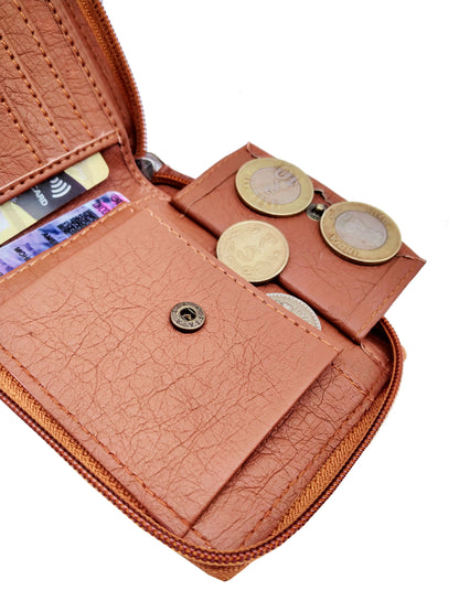 👝 KnW Leather Tan Round Zip Wallet – Sleek, Compact, Stylish! ✨