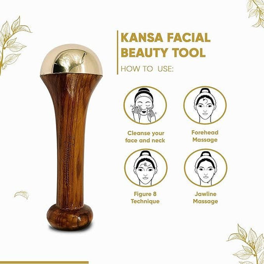 🌿 Kansa Face Massager with Wooden Handle (Pack of 1, Random Color)