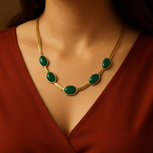 Queen’s Grace Green Pendant Necklace Set with Bracelet 👑✨💚